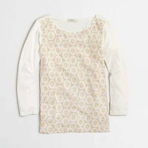 NWT J. Crew GOld Floral Lace 3/4 Sleeve Tee Shirt